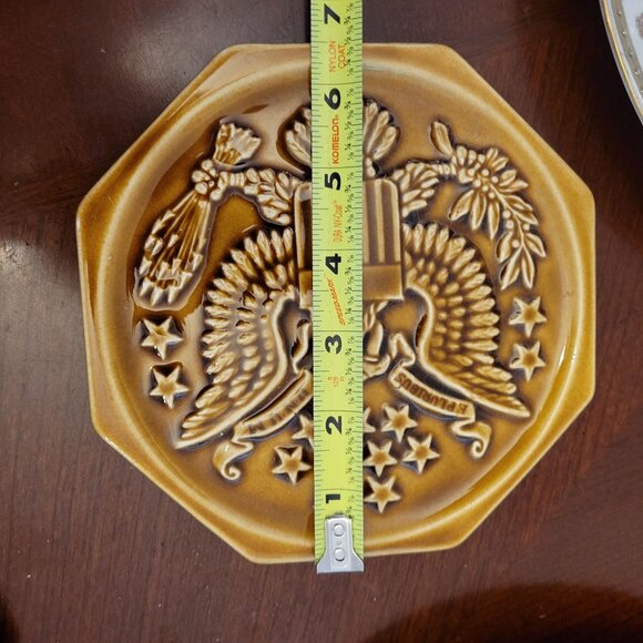 Set Of Two Vintage Harker Rockingham Ceramic Eagle Octagonal Shape Raised Eagle - Picture 4 of 4